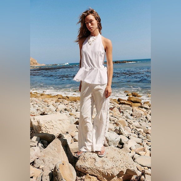 Free People Printemps Moment Halter Ruffle Top White Size M - Picture 1 of 5